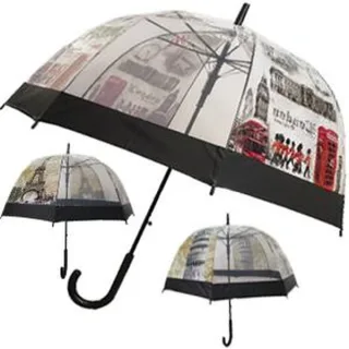 KIŠOBRAN KUPOLA MOTIV GRADOVI - PROZIRNI 60CM