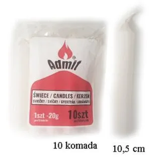 SVIJEĆA BIJELA DIM:10 CM; 20 G ; 10 SVIJEĆA U PAKIRANJU