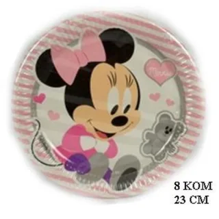 ROĐENDANSKI TANJURI MINNIE, 8 KOM , PROMJER23 CM