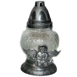 LAMPION STAKLENI ANĐEO 20 CM, SREBRNI