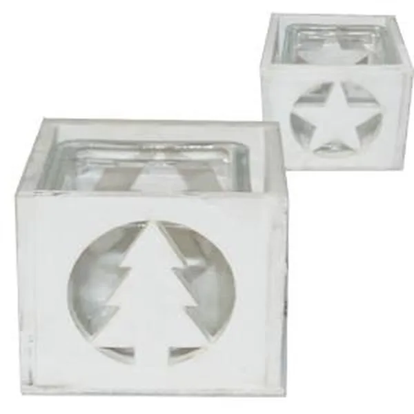 White Wooden Candle Holder with Glass