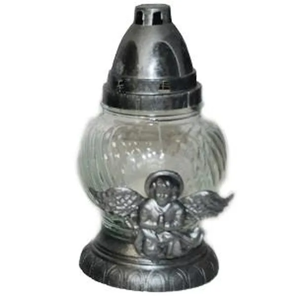 LAMPION STAKLENI ANĐEO 20 CM, SREBRNI
