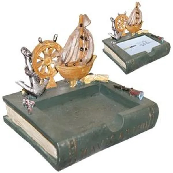 Business Card Holder with Nautical Motifs, Polyresin, DIM: 10x10x10cm